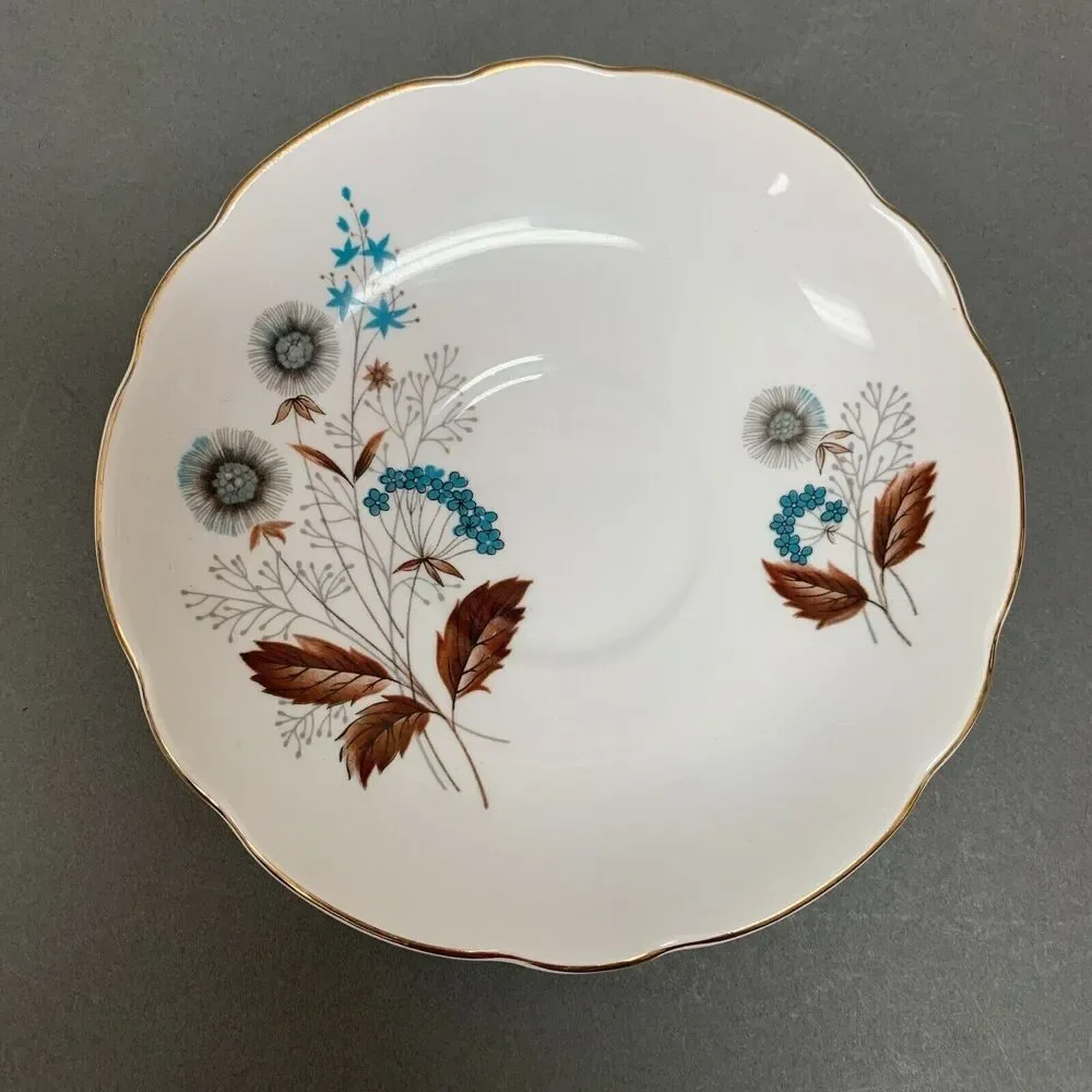 Regency Saucer Plate Bone China Autumn‎ Flowers White Brown Multicolor Gold-trim